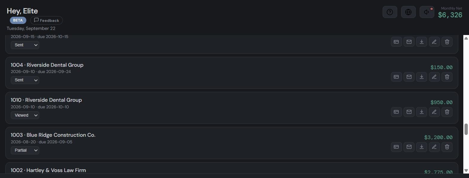 Elite invoices list